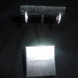 Diamonique Channel Set Hoop Styled Earrings NIB~
